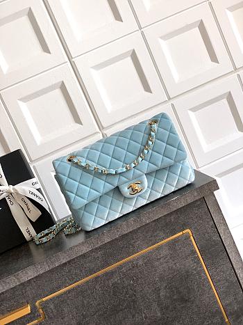 	 Colestore Chanel Medium Classic Double Flap Bag in Light blue Velvet Light Gold Hardware 25.5x15.5x6.5cm