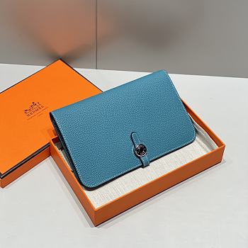 Colestore  Hermes Dogon Duo wallet in Blue Jean Togo calfskin 20.1x12.5x0.4cm