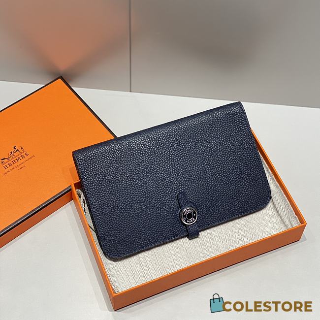 	 Colestore Hermes Dogon Duo wallet in Navy Blue Togo calfskin 20.1x12.5x0.4cm - 1