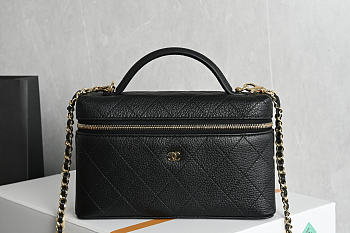 Colestore Chanel Goatskin Stitched Top Handle Slim Vanity With Chain Black 17x19.5x5cm