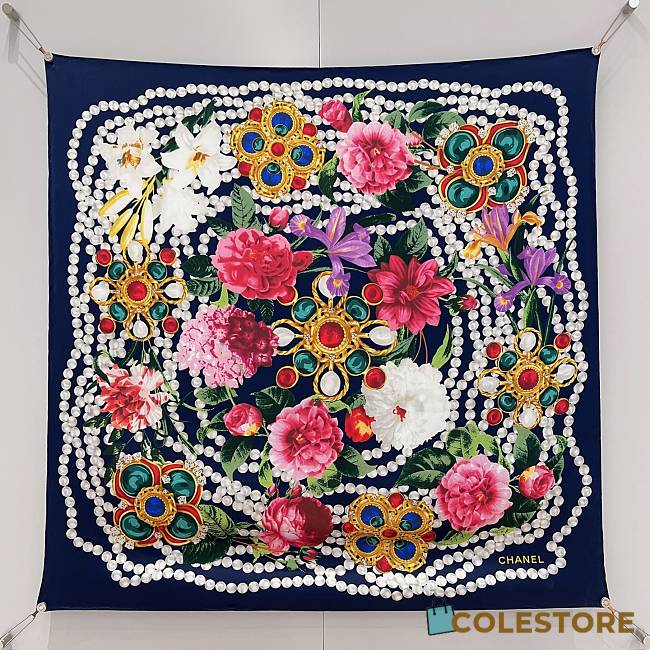 Colestore Chanel Mini Bandana   Silk Satin  Navy Blue, White & Multicolor - 1