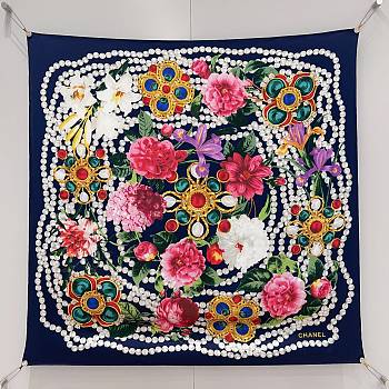 Colestore Chanel Mini Bandana   Silk Satin  Navy Blue, White & Multicolor