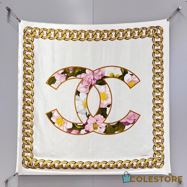 Colestore Chanel Mini Bandana   Silk Satin  Light Beige, Multicolor & Golden - 1