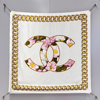 Colestore Chanel Mini Bandana   Silk Satin  Light Beige, Multicolor & Golden