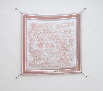 Colestore Dior Toile de Jouy Sauvage 90 Square Scarf Ivory and Pink Silk Twill