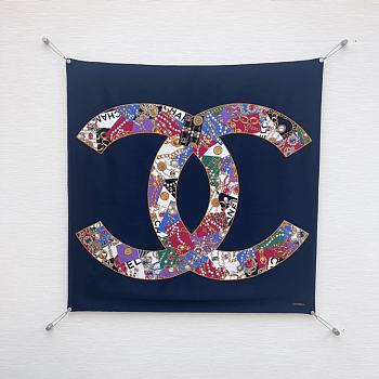 Colestore Chanel Mini Bandana   Silk Satin  Navy Blue, Golden & Multicolor