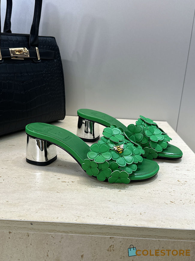 Colestore Dior Bloom Heeled Slide Green Dior Clover Embroidered Lambskin - 1