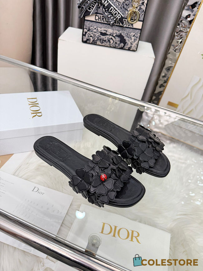 Colestore Dior Bloom Slide Black Dior Clover Embroidered Lambskin - 1