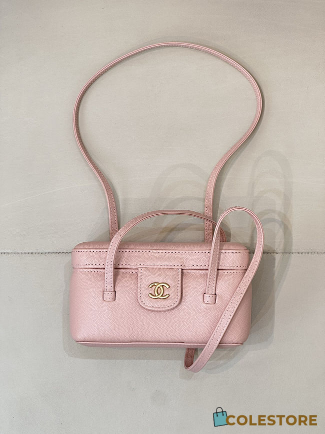Colestore Chanel Long Vanity with Leather Strap   Grained Shiny Calfskin & Gold-Tone Metal Light Pink  9.5 x 17 x 8cm - 1