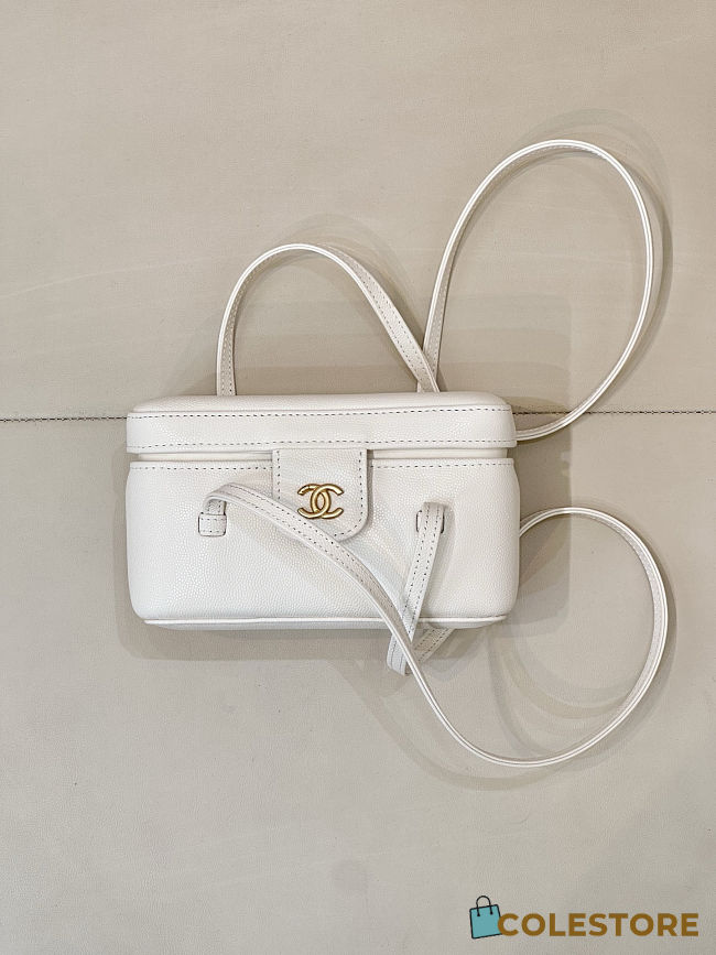 Colestore Chanel Long Vanity with Leather Strap   Grained Shiny Calfskin & Gold-Tone Metal White  9.5 x 17 x 8cm - 1