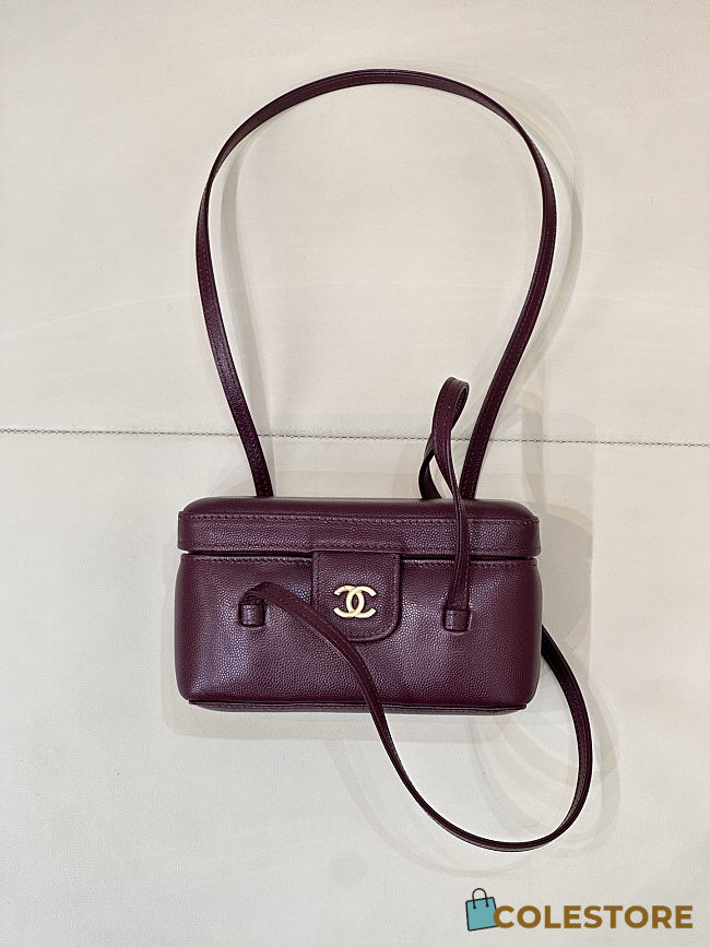Colestore Chanel Long Vanity with Leather Strap   Grained Shiny Calfskin & Gold-Tone Metal Burgundy  9.5 x 17 x 8cm - 1