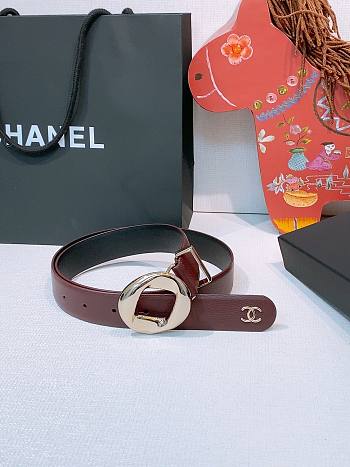 Colestore Chanel Leather belt   Calfskin & Metal  Burgundy & Gold