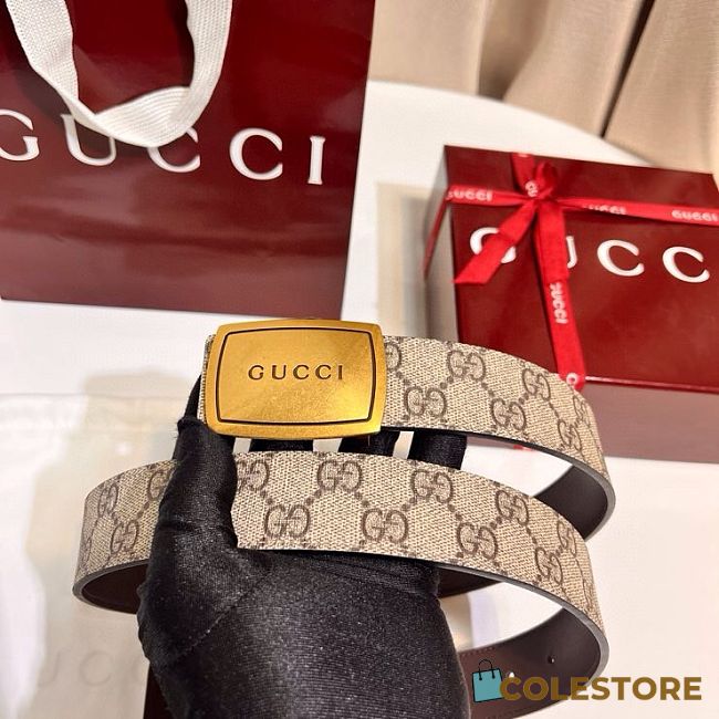 Colestore Gucci Belt with plaque buckle beige and brown Supreme - 1
