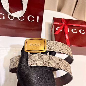 Colestore Gucci Belt with plaque buckle beige and brown Supreme