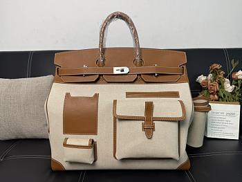 Colestore Hermes HAC 50 Bag in Gold Swift Leather & Canvas with Silver Hardware 50x40x25cm
