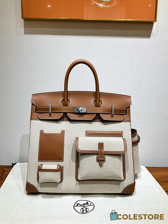 Colestore Hermes Cargo HAC Birkin 40 Gold Box and Toile Palladium Hardware 40x38x25cm - 1