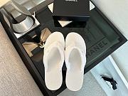 Colestore Chanel White Fabric Thongs Wedge Sandals - 6