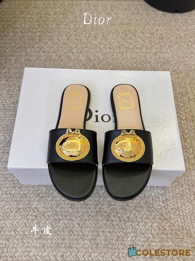 	 Colestore Dior Médaillon Slide Black Calfskin  - 1