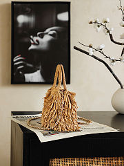 Colestore Chanel Mini Shopping Bag   Raffia-Effect Fabric, Wood & Gold-Tone Metal  Dark Beige  13 x 19 x 7cm - 6