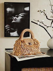 Colestore Chanel Mini Shopping Bag   Raffia-Effect Fabric, Wood & Gold-Tone Metal  Dark Beige  13 x 19 x 7cm - 5