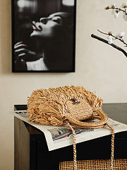 Colestore Chanel Mini Shopping Bag   Raffia-Effect Fabric, Wood & Gold-Tone Metal  Dark Beige  13 x 19 x 7cm - 3
