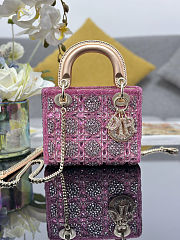 Colestore Dior Mini Lady Dior Bag Metallic Lambskin and Rose des Vents Satin Embroidered with Beads  17 x 15 x 7 cm - 1