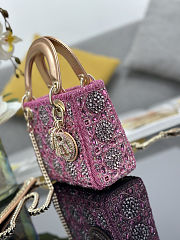 Colestore Dior Mini Lady Dior Bag Metallic Lambskin and Rose des Vents Satin Embroidered with Beads  17 x 15 x 7 cm - 6