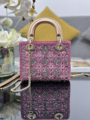 Colestore Dior Mini Lady Dior Bag Metallic Lambskin and Rose des Vents Satin Embroidered with Beads  17 x 15 x 7 cm - 5