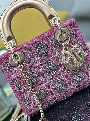 Colestore Dior Mini Lady Dior Bag Metallic Lambskin and Rose des Vents Satin Embroidered with Beads  17 x 15 x 7 cm - 2