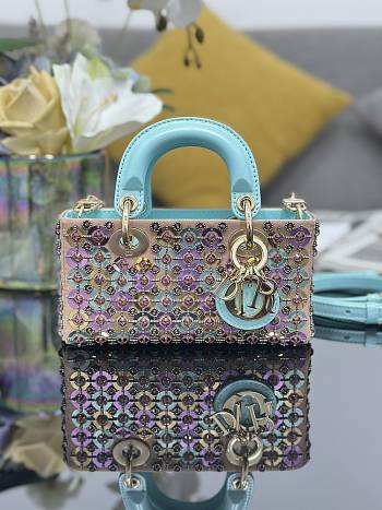Colestore Dior Lady D-Joy Micro Bag Satin Embroidered with Silver-Finish Cabochons and Multicolor Sequins 16x9x5cm