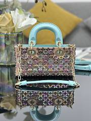 Colestore Dior Lady D-Joy Micro Bag Satin Embroidered with Silver-Finish Cabochons and Multicolor Sequins 16x9x5cm - 6