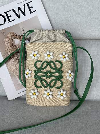 Colestore Loewe X Paula's Ibiza Green Anagram Beaded Bucket Bag