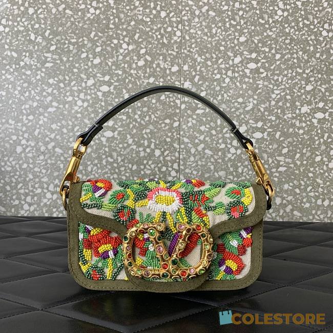 Colestore Valentino Garavani Loco Small Vlogo Flower Beaded Convertible Shoulder Bag 19x10.5x5cm - 1