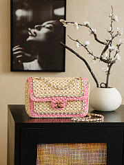 Colestore Chanel Raffia Chain Venice Beach Flap Bag Beige Pink Light Gold Metal 23cm - 1
