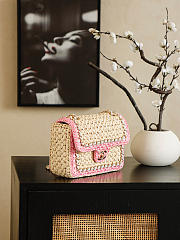 Colestore Chanel Raffia Chain Venice Beach Flap Bag Beige Pink Light Gold Metal 23cm - 6