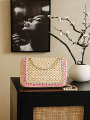 Colestore Chanel Raffia Chain Venice Beach Flap Bag Beige Pink Light Gold Metal 23cm - 5
