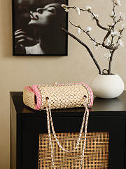 Colestore Chanel Raffia Chain Venice Beach Flap Bag Beige Pink Light Gold Metal 23cm - 3