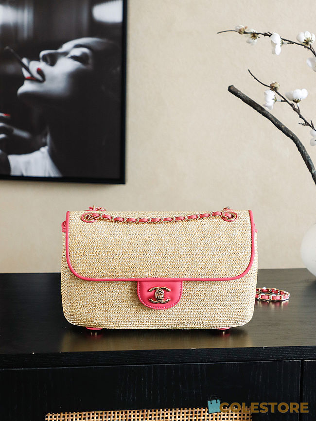 Colestore Chanel Flap Bag Braided Straw, Lambskin & Gold-Tone Metal  Beige & Coral 25cm - 1