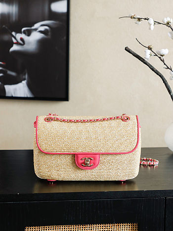 Colestore Chanel Flap Bag Braided Straw, Lambskin & Gold-Tone Metal  Beige & Coral 25cm