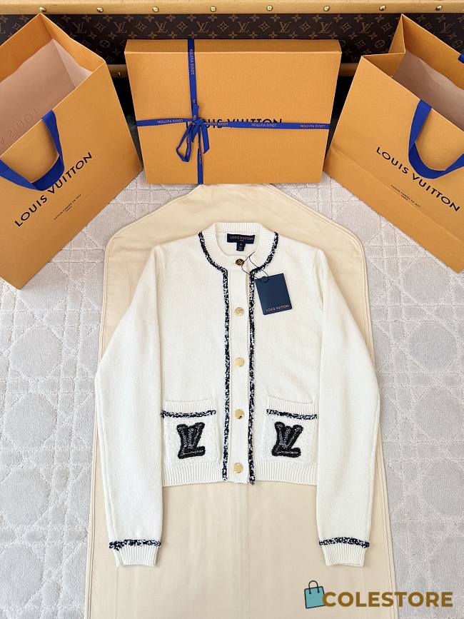 Colestore  Louis Vuitton Tweed Trim Cardigan White  - 1