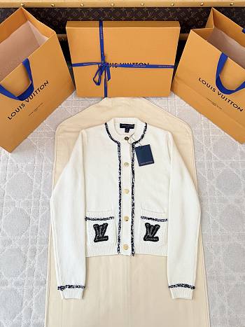 Colestore  Louis Vuitton Tweed Trim Cardigan White 