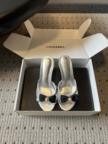 Colestore Chanel Sequined Quilted Mesh Mules with Pearl Heel 7cm