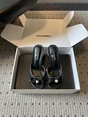Colestore Chanel Sequined Black Quilted Mesh Mules with Pearl Heel 7cm - 1