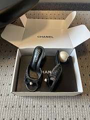Colestore Chanel Sequined Black Quilted Mesh Mules with Pearl Heel 7cm - 6
