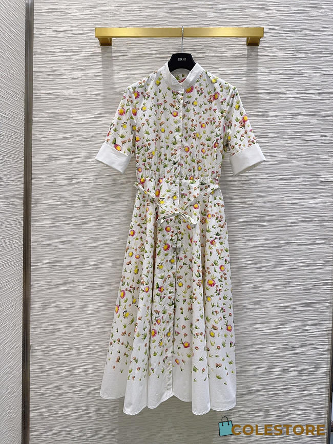 Colestore  Dior Mid-Length Belted Shirtdress Multicolor Daisy Garden Cotton Poplin - 1
