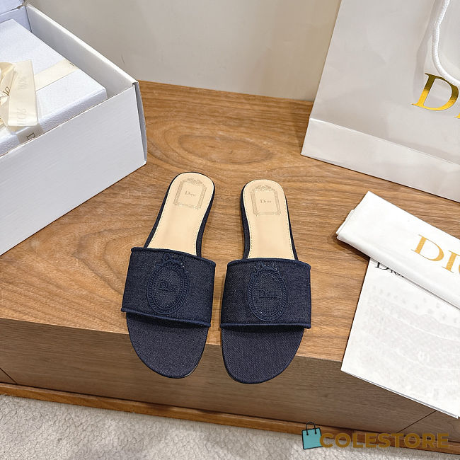 Colestore Dior Médaillon Slide Dark Blue Embroidered Cotton - 1