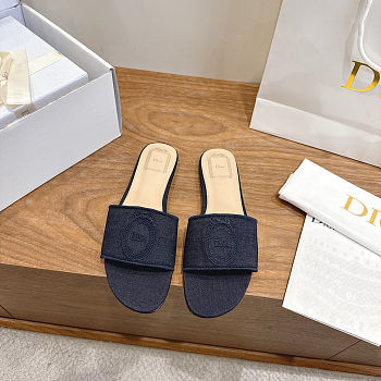 Colestore Dior Médaillon Slide Dark Blue Embroidered Cotton
