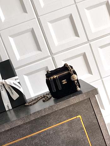 Colestore Chanel Small vanity bag with shoulder strap in Velvet with Diamante Black 8.5x11x7cm