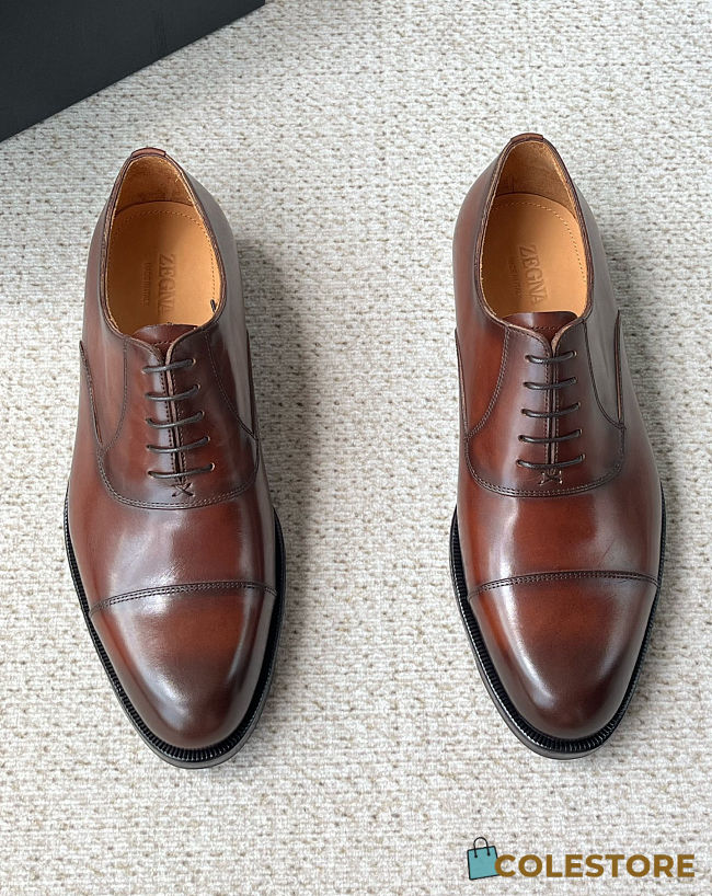 Colestore  Zegna Light Brown Leather Oxford Shoes - 1