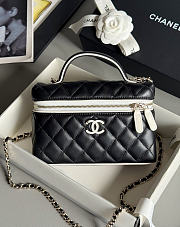Colestore Chanel Vanity Bag with Top Handle and Chain Strap Black Quilted Leather with Silver-Tone Hardware 17x19.5x5.5cm - 1